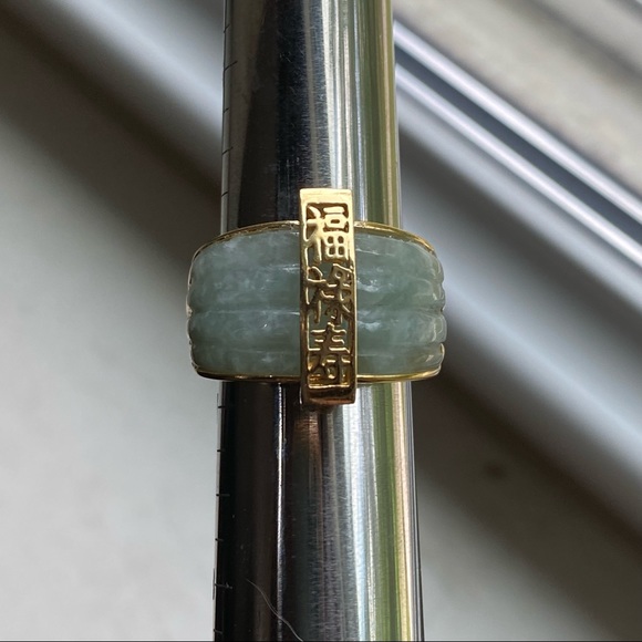18k gold over sterling jade ring with lab sapphire - Picture 6 of 13